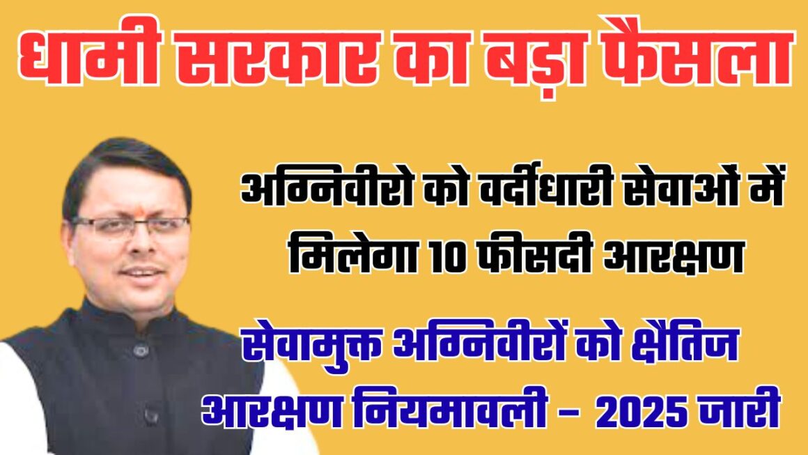 सेवामुक्त अग्निवीरो को धामी सरकार का तोहफा, वर्दीधारी सेवाओं में मिलेगा 10 प्रतिशत क्षैतिज आरक्षण
