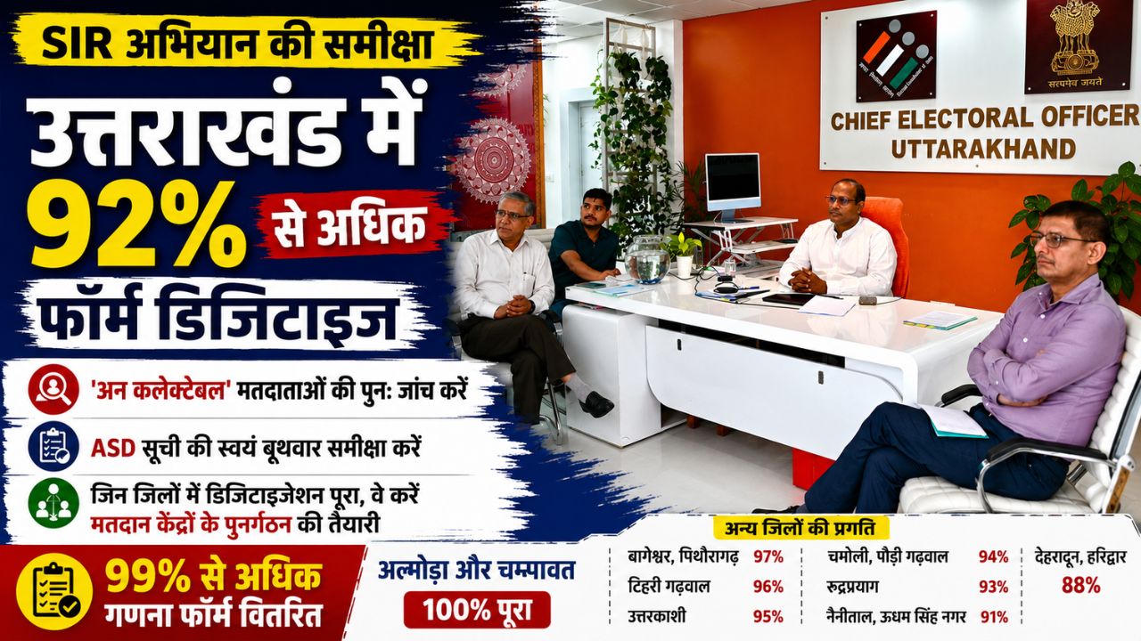 मतदाता सूची पुनरीक्षण (एसआईआर) में तेजी, प्रदेश में अब तक 92% से ज्यादा फॉर्मों का डिजिटाइजेशन पूरा