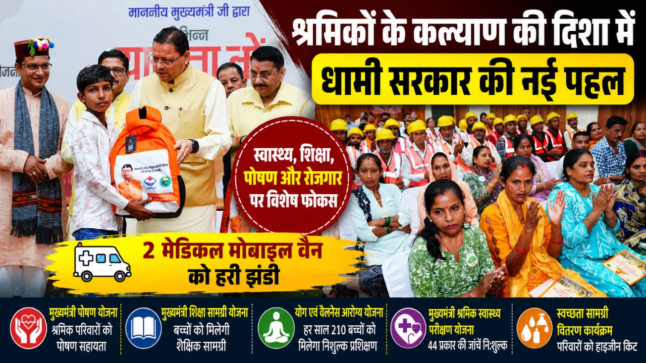 धामी सरकार का श्रमिक सुविधाओं पर बड़ा फोकस, स्वास्थ्य से शिक्षा तक कई नई योजनाओं की शुरुआत