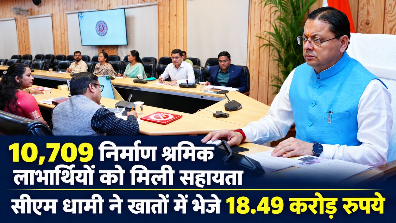 उत्तराखंड के 10,709 निर्माण श्रमिक लाभार्थियों को मिली सहायता, सीएम धामी ने खातों में भेजे 18.49 करोड़ रुपये