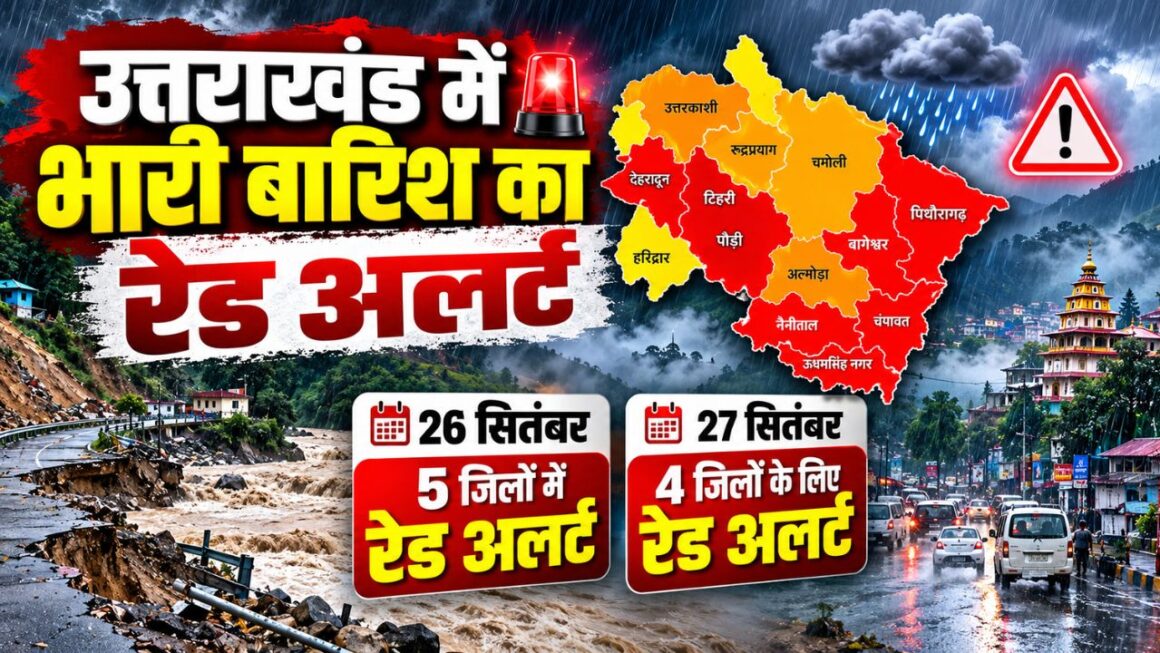 Uttarakhand Weather Alert: 26 सितंबर को 5 जिलों में रेड अलर्ट, 27 को देहरादून समेत 4 जिलों में भारी बारिश की चेतावनी